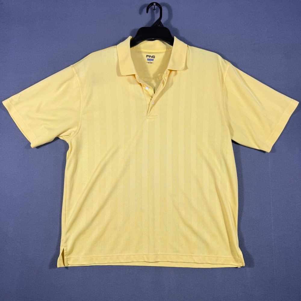 Ping Polo Shirt Mens L Yellow Performance Dynamics Short Sleeve Striped Golf